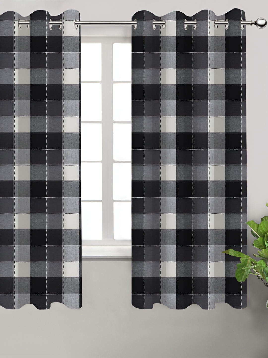 

Airwill Black & White 2 Pcs Geometric Room Darkening Cotton Window Curtain