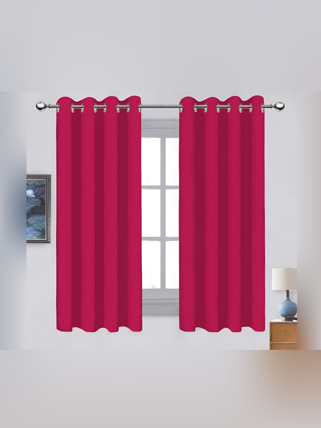 

Airwill Pink 2 Pcs Room Darkening Cotton Window Curtain