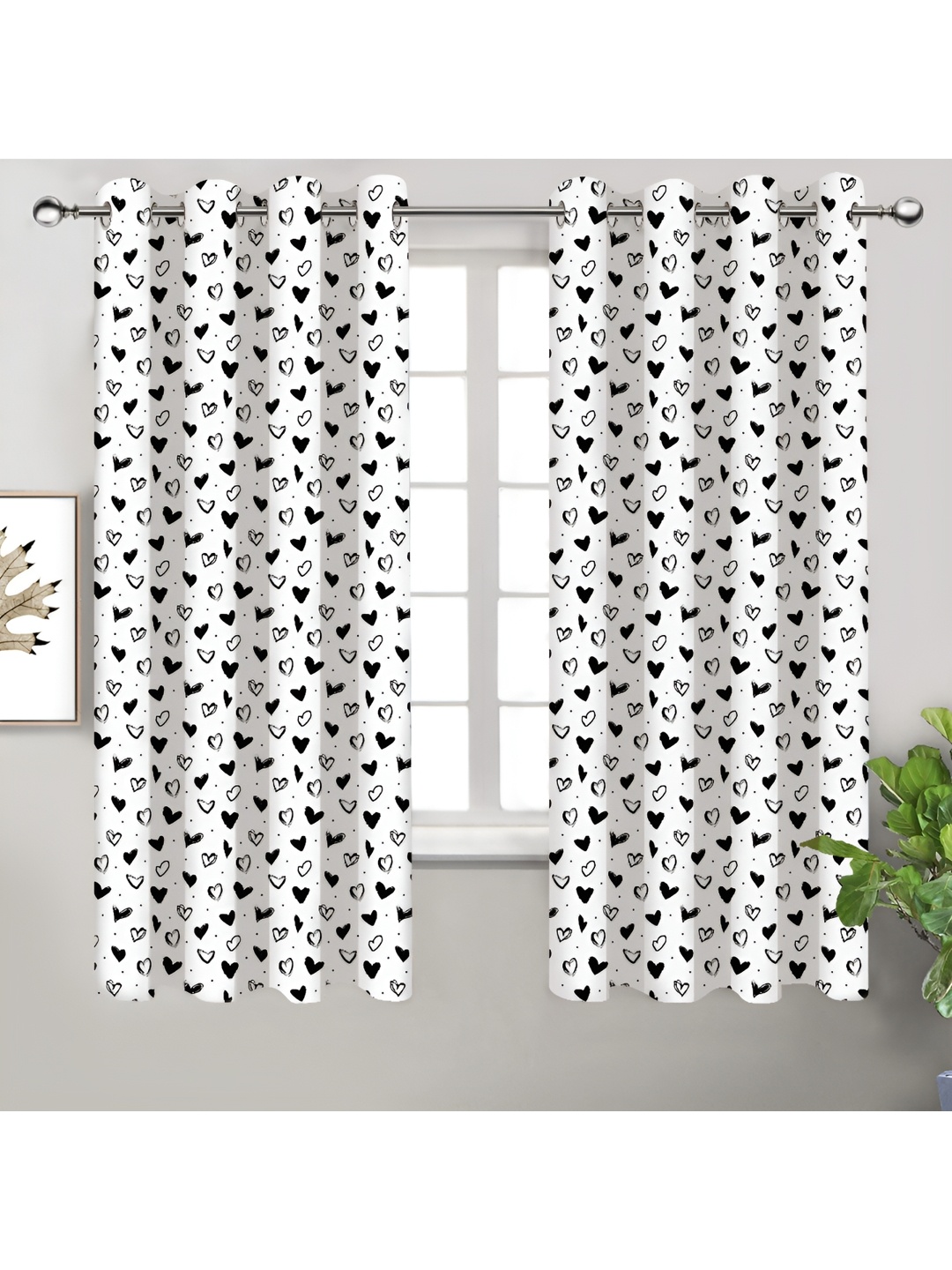 

Airwill Black & White 2 Pieces Geometric Printed Room Darkening Window Curtain