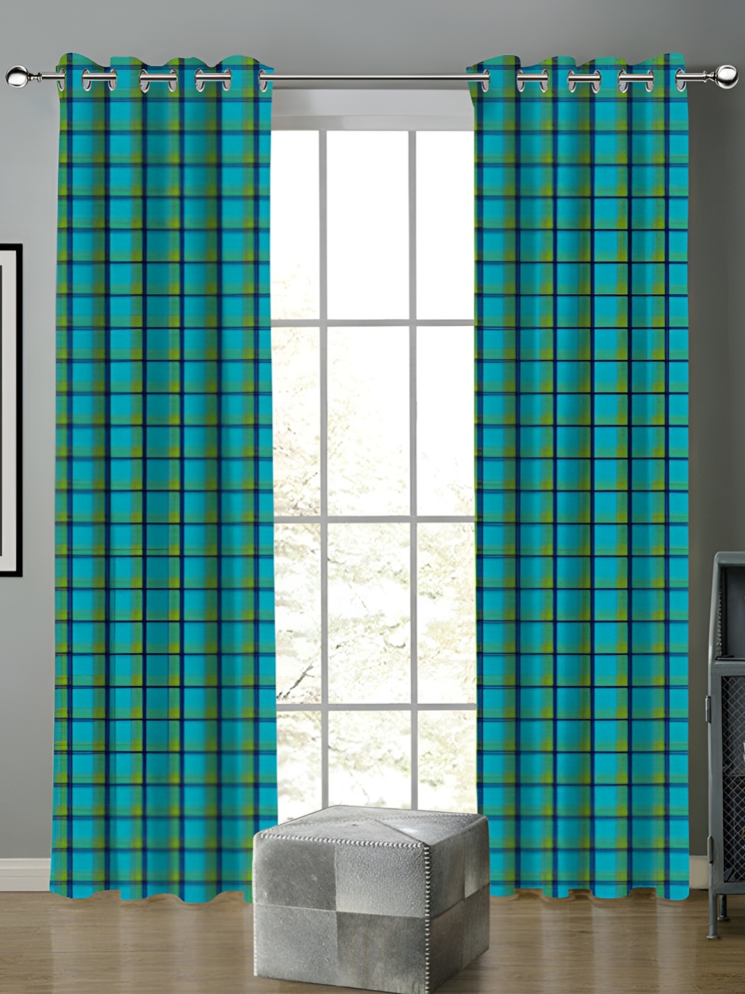 

Airwill Blue & Green 2 Pieces Geometric Printed Room Darkening Door Curtain