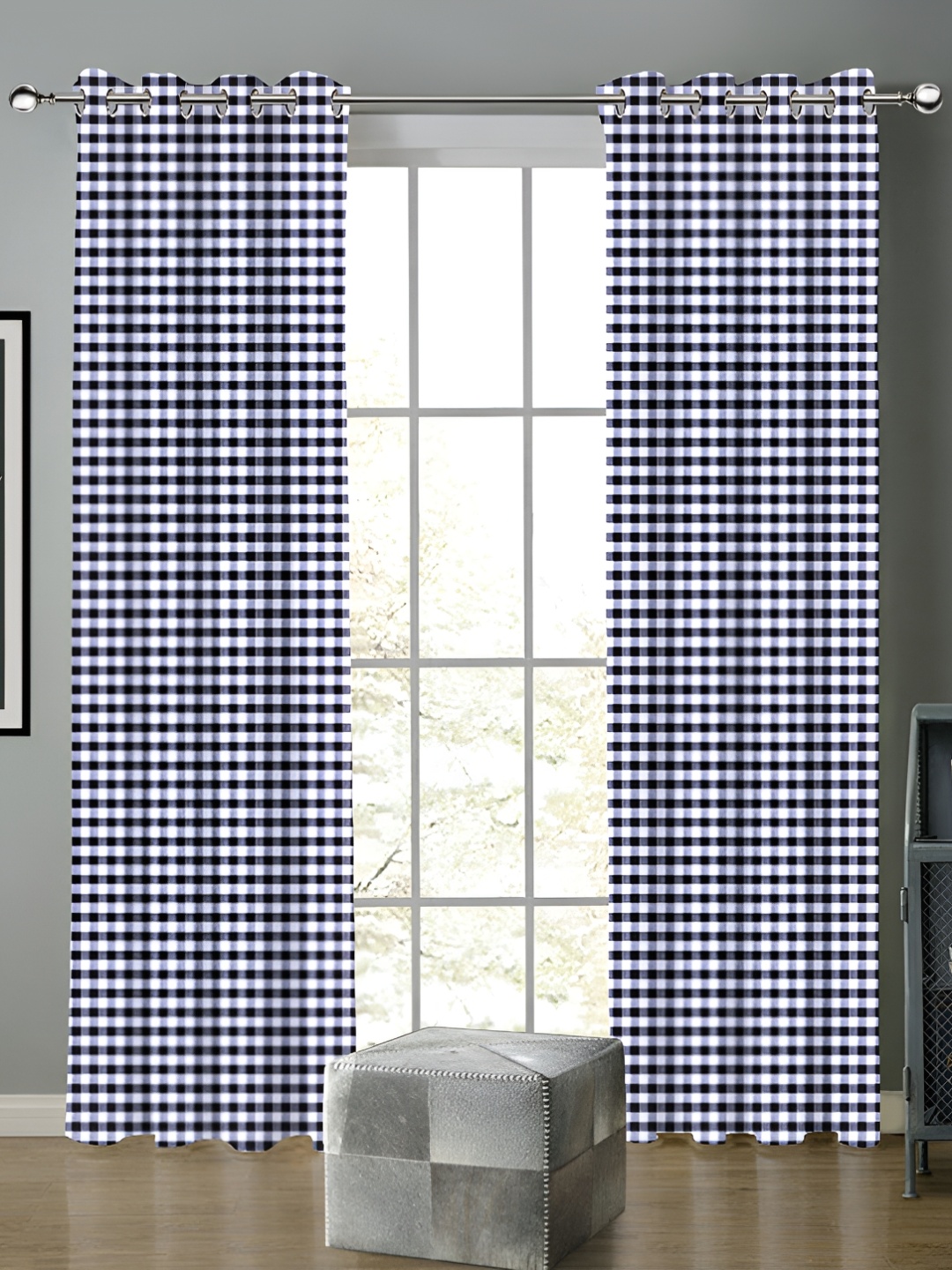 

Airwill Black & White 2 Pieces Geometric Printed Room Darkening Door Curtain