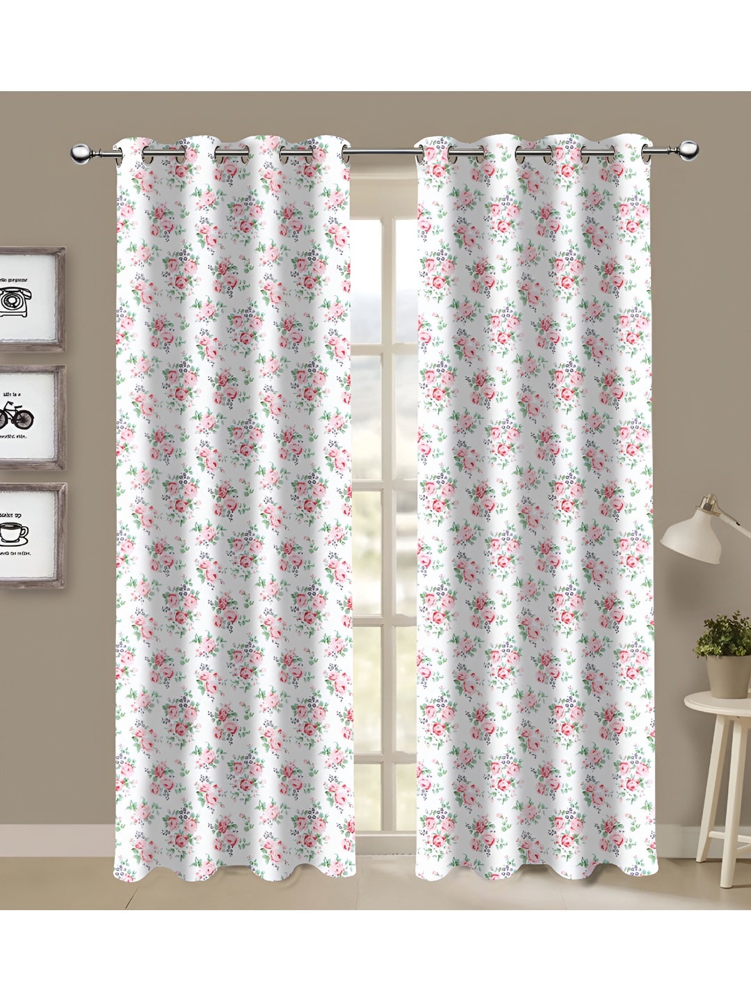 

Airwill Pink & White 2 Pcs Floral Room Darkening Cotton Door Curtain