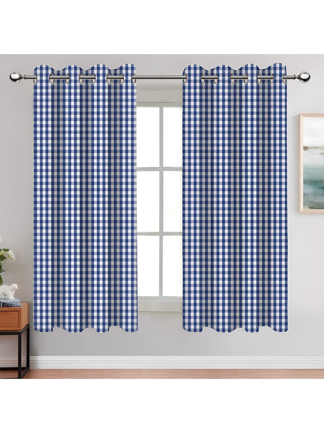 

Airwill Blue & White 2 Pcs Geometric Room Darkening Cotton Window Curtains