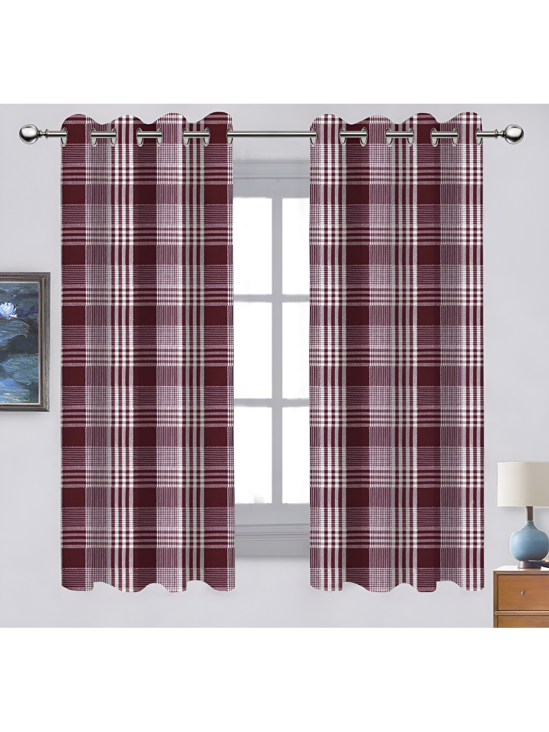 

Airwill Maroon & White 2Pcs Geometric Room Darkening Window Curtain