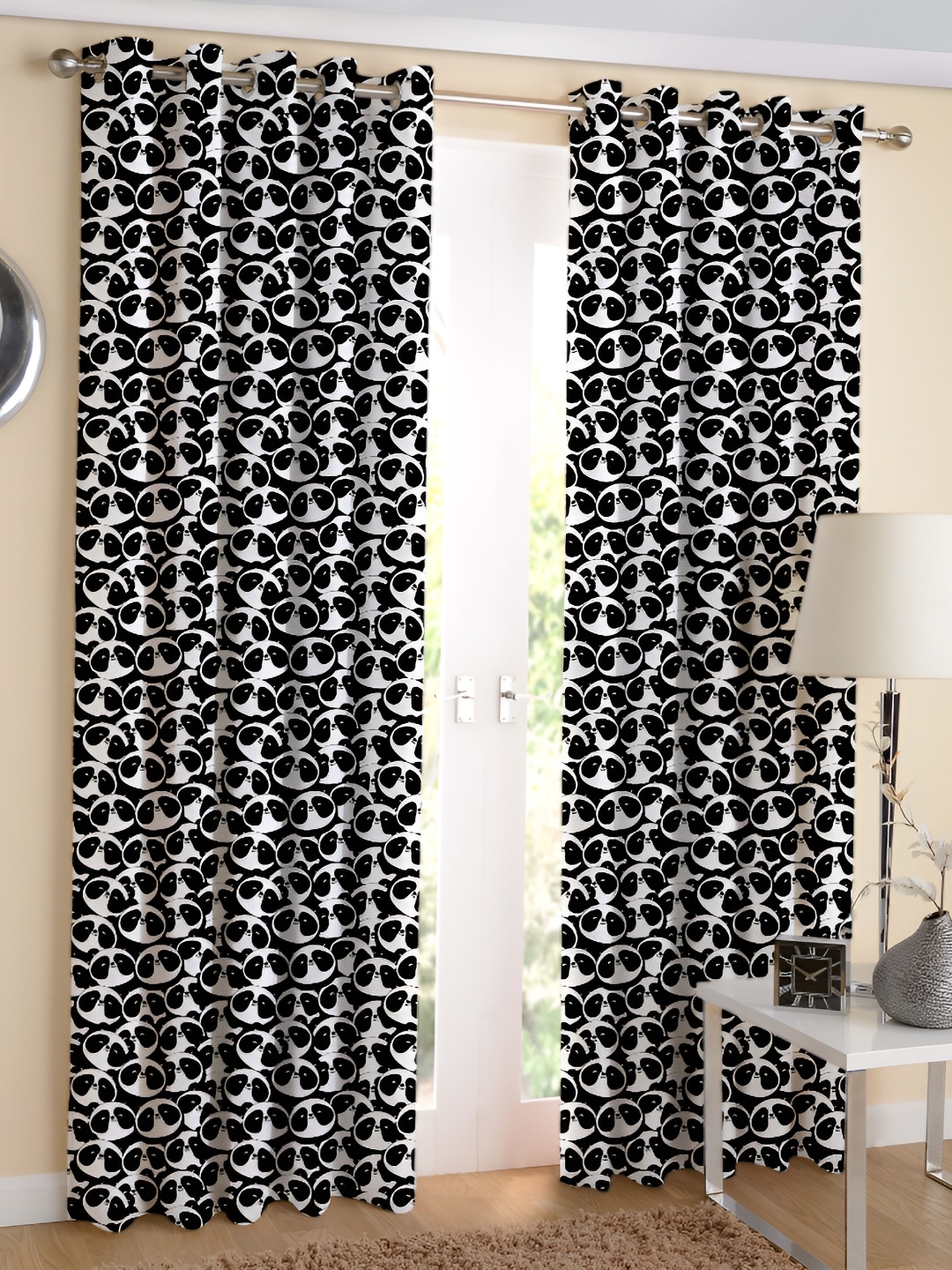 

Airwill Black & White 2 Pieces Abstract Printed Room Darkening Long Door Curtain