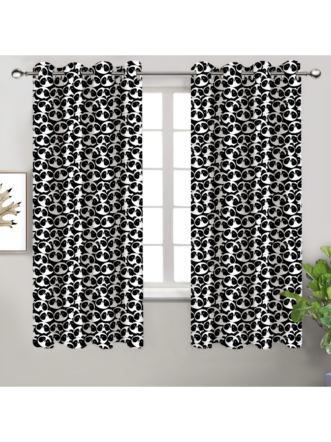 

Airwill Black & White 2 Pieces Printed Cotton Room Darkening Window Curtains