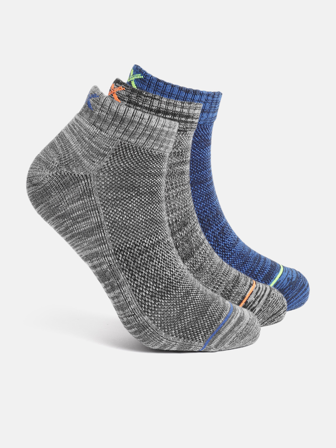

HRX by Hrithik Roshan Men Pack of 3 Printed and Patterned Above Ankle Socks, Grey