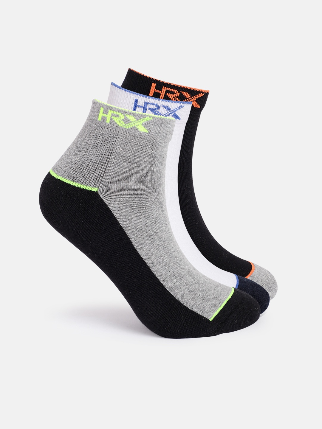 

HRX by Hrithik Roshan Men Pack of 3 Patterned Ankle Length Socks, Grey