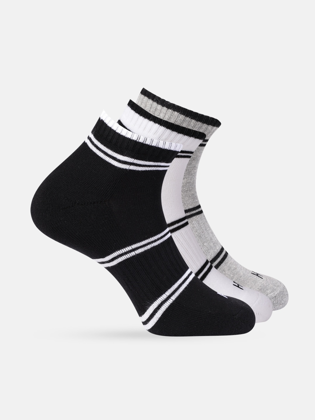 

HRX by Hrithik Roshan Men Pack of 3 Striped Ankle-Length Socks, Black