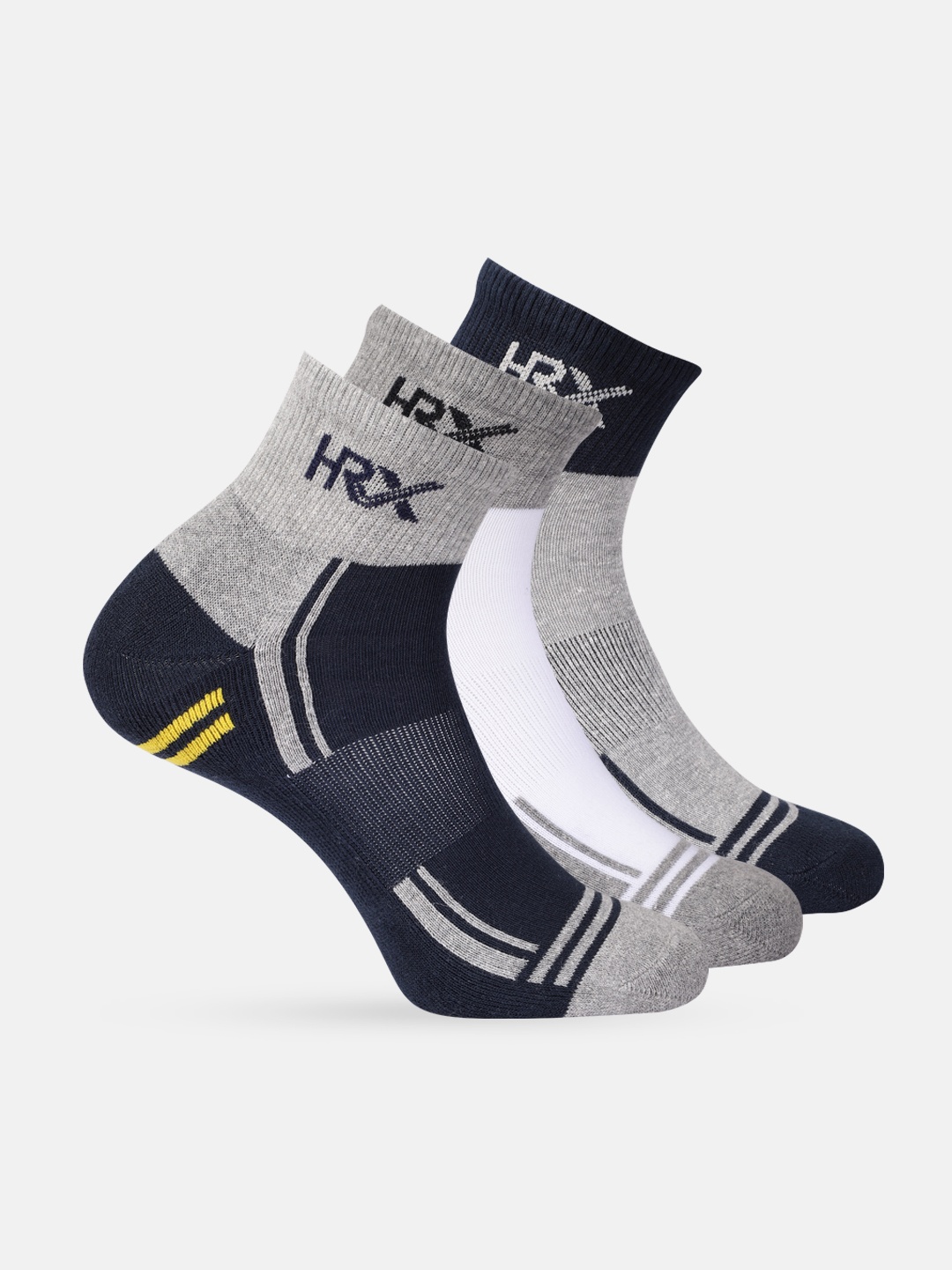 

HRX by Hrithik Roshan Men Pack of 3 Striped Above Ankle-Length Socks, Grey
