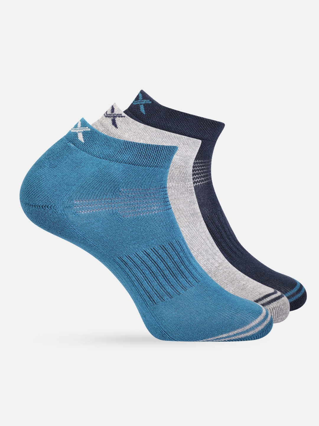 

HRX by Hrithik Roshan Men Set of 3 Solid Ankle-Length Socks, Blue