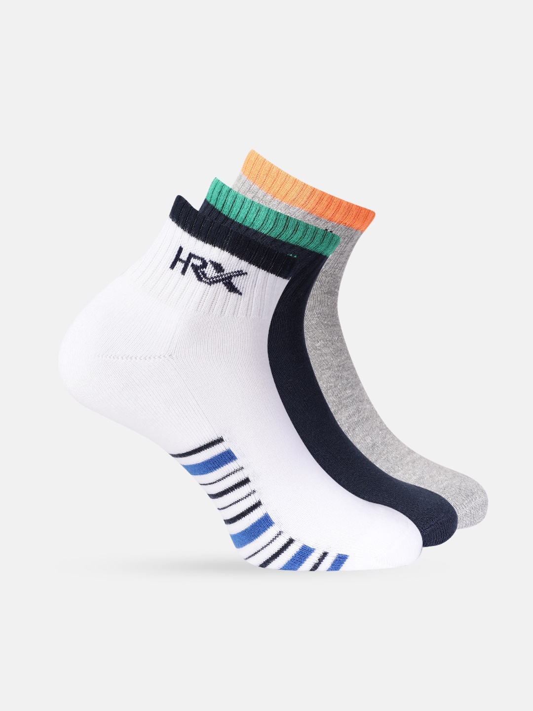 

HRX by Hrithik Roshan Men Pack Of 3 Striped Above Ankle-Length Socks, White