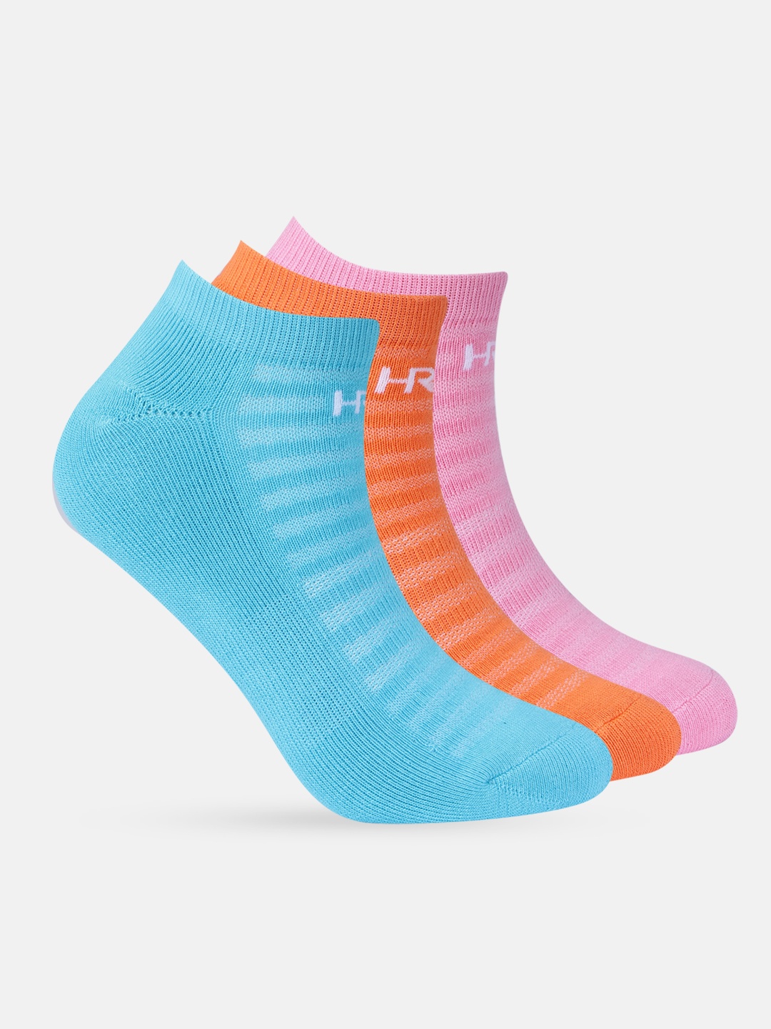 

HRX by Hrithik Roshan Women Set of 3 Striped Ankle-Length Socks, Orange