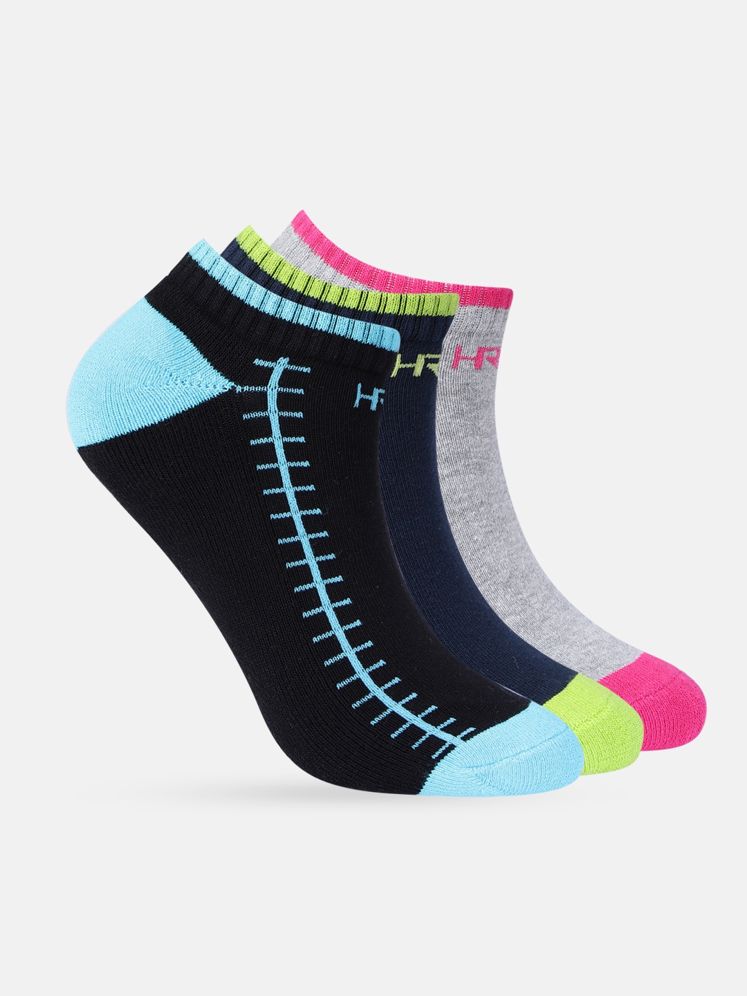 

HRX by Hrithik Roshan Women Set of 3 Patterned Ankle-Length Socks, Navy blue