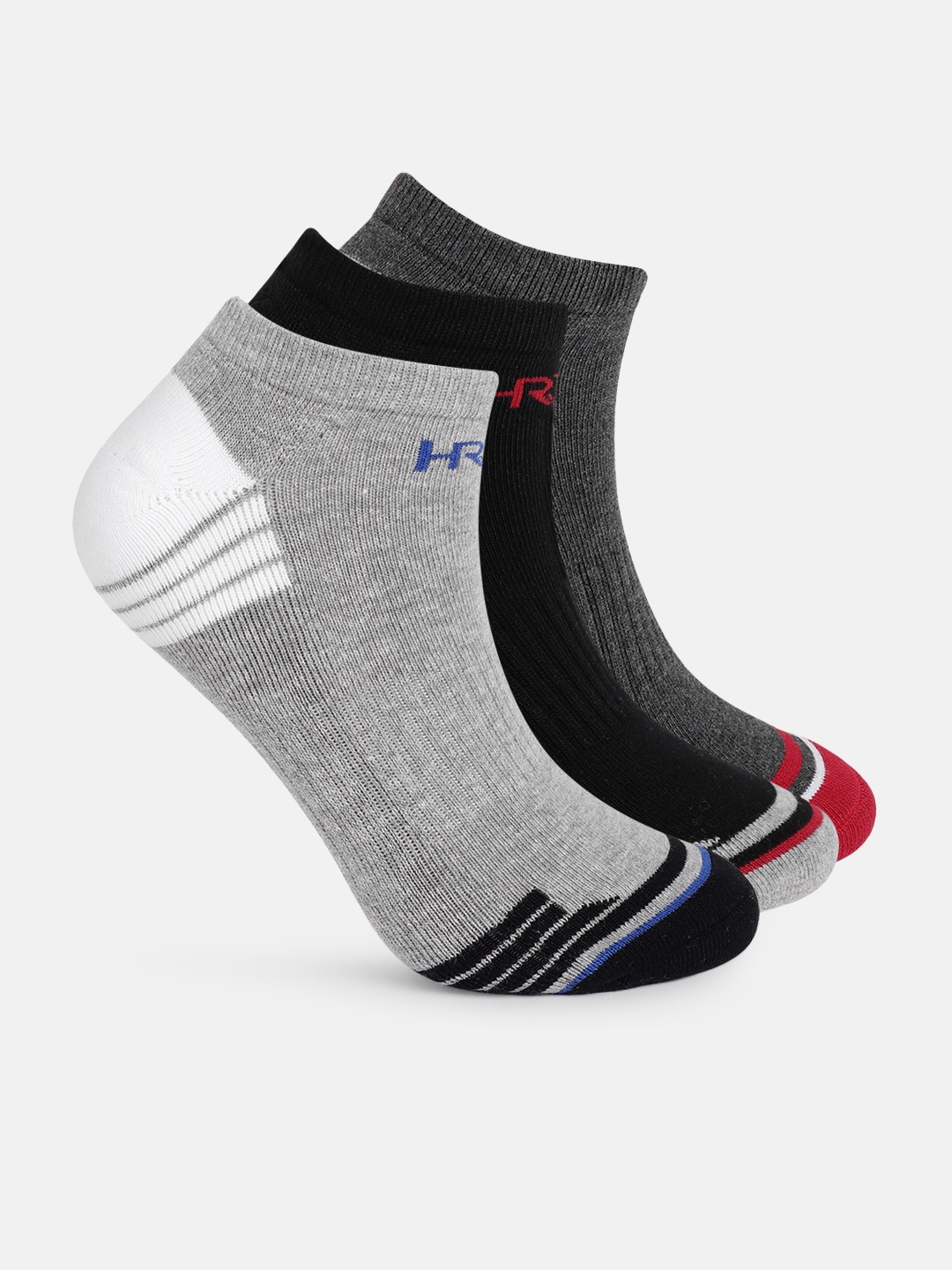 

HRX by Hrithik Roshan Men Pack of 3 Patterened Ankle Length Socks, Grey