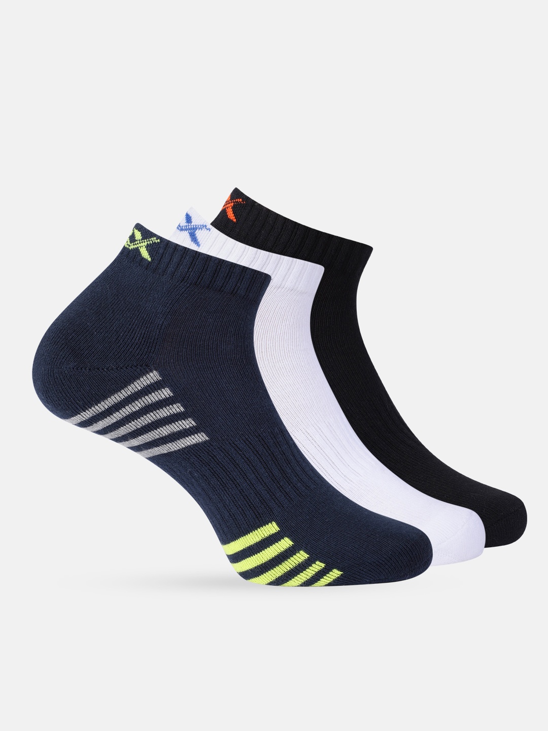 

HRX by Hrithik Roshan Men Set of 3 Striped Ankle-Length Socks, White