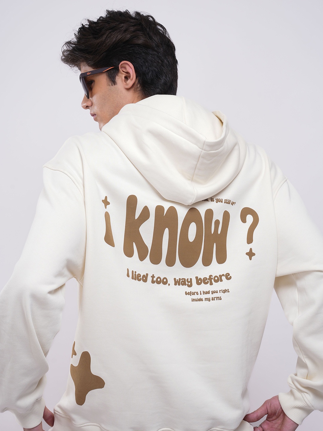 

Main Character India Unisex Typography Printed Hooded Cotton Pullover, Cream