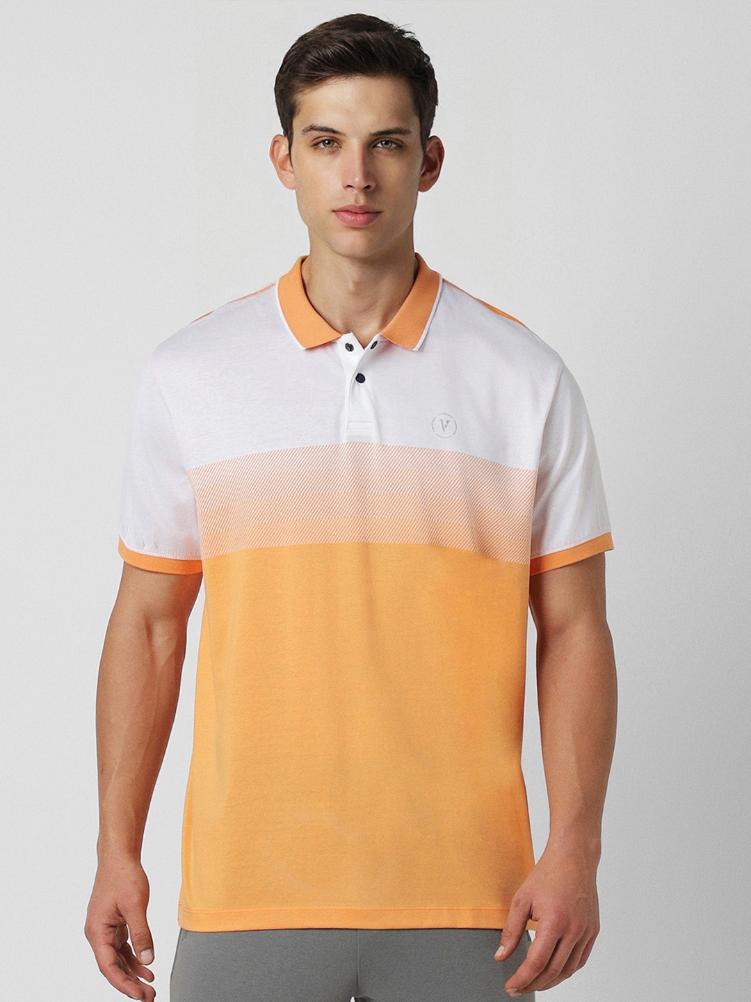 

Van Heusen Colourblocked Polo Collar T-shirt, Orange