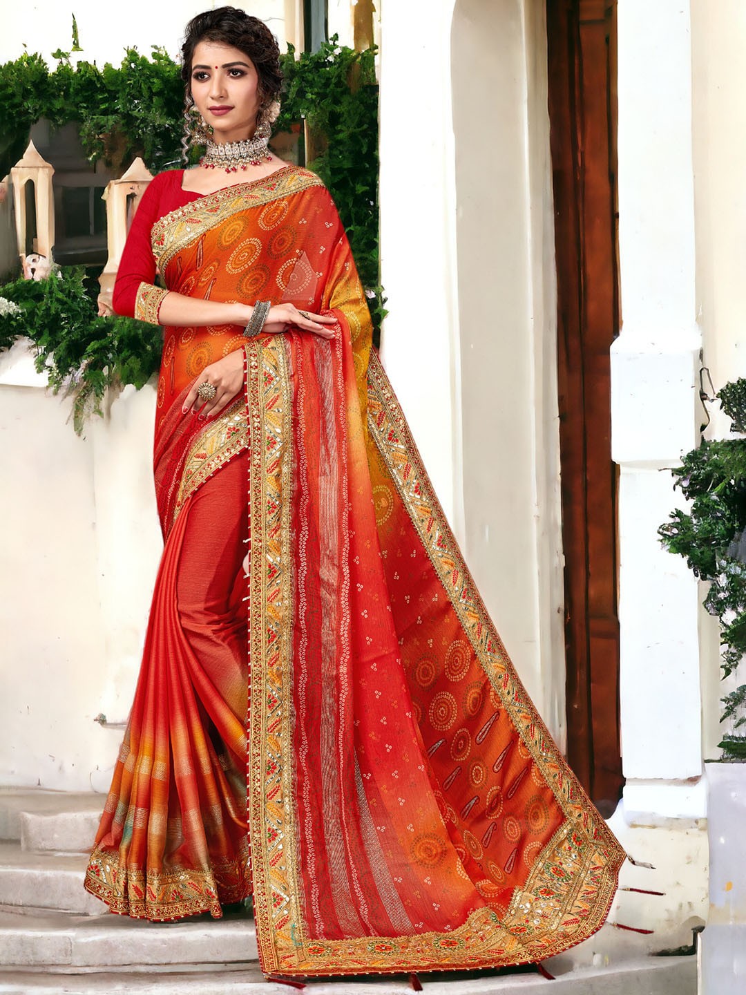 

DIVASTRI Bandhani Printed Pure Georgette Heavy Lace Border Saree, Yellow