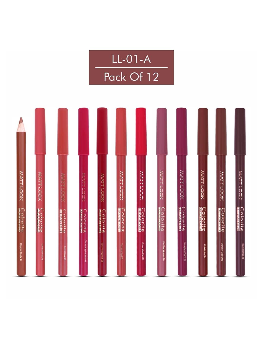 MATTLOOK Set of 12 Colorite Lip contour Lip Liner Pencil - Group A, Multi