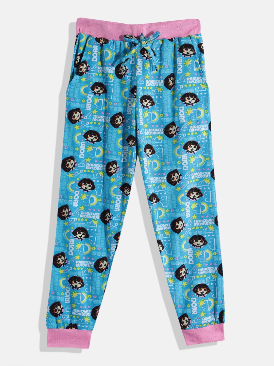 

Eteenz Girls Mid-Rise Dora-The Explorer Printed Premium Cotton Joggers, Blue