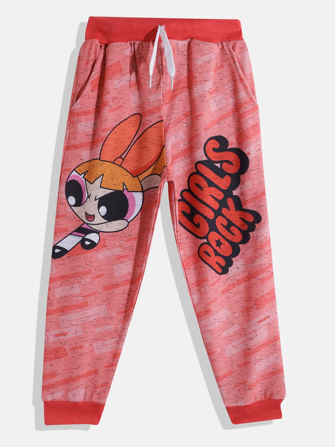 

Eteenz Girls Mid-Rise Power Puff Girls Printed Premium Cotton Joggers, Red