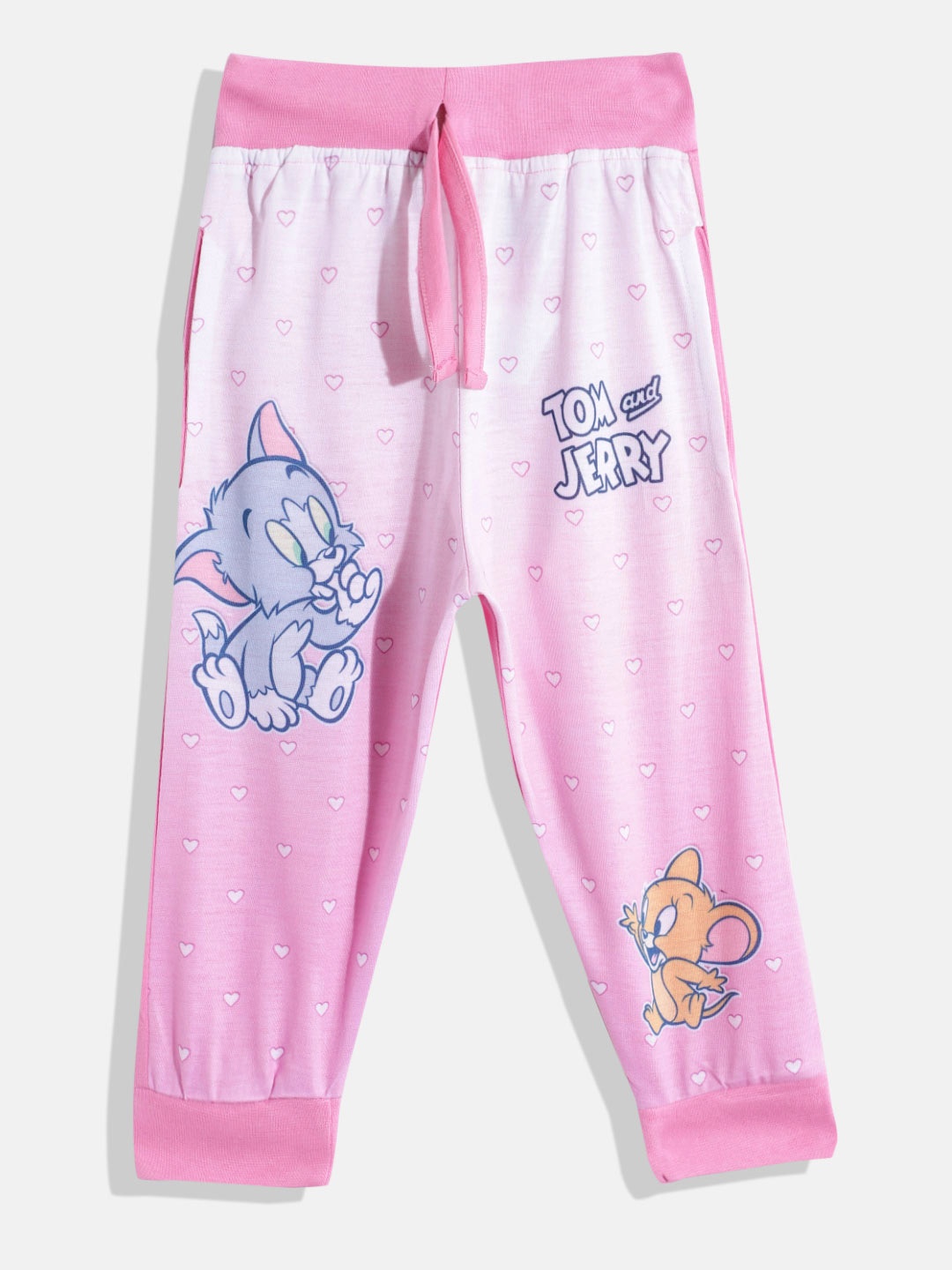 

Eteenz Girls Mid-Rise Tom & Jerry Printed Premium Cotton Joggers, Pink