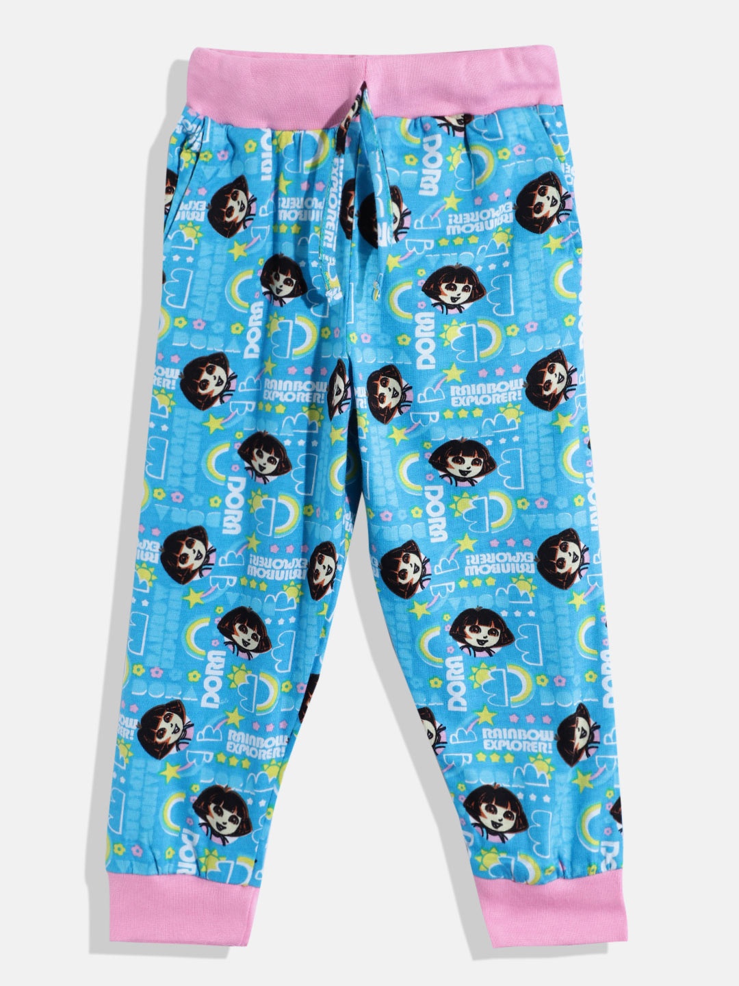 

Eteenz Girls Premium Cotton Mid-Rise Dora Printed Joggers, Blue