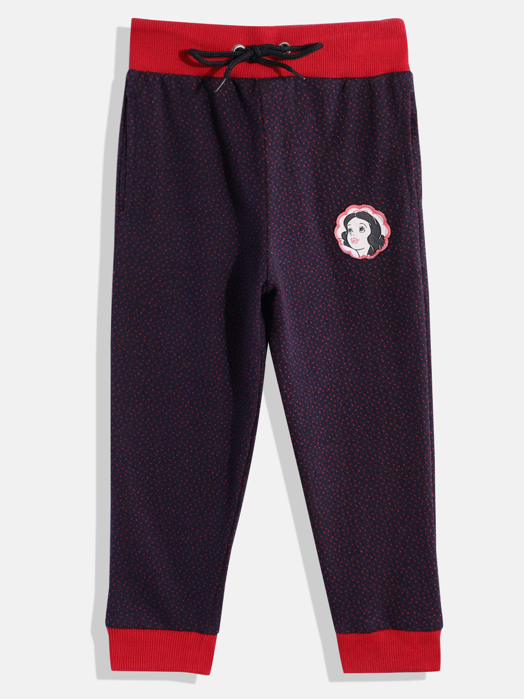 

Eteenz Girls Mid-Rise Self-Design Premium Cotton Joggers with Applique Detail, Navy blue