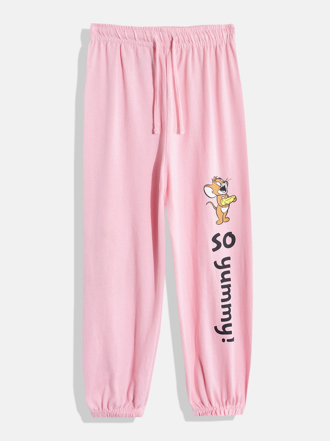 

Eteenz Girls Mid-Rise Typography & Jerry Printed Premium Cotton Joggers, Pink