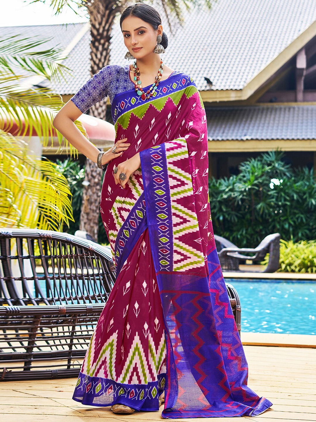 

Satrani Geometric Printed Ready to Wear Saree, Pink