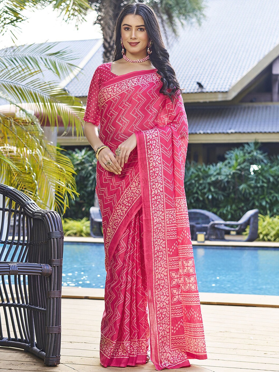 

Satrani Printed Ready to Wear Saree, Pink
