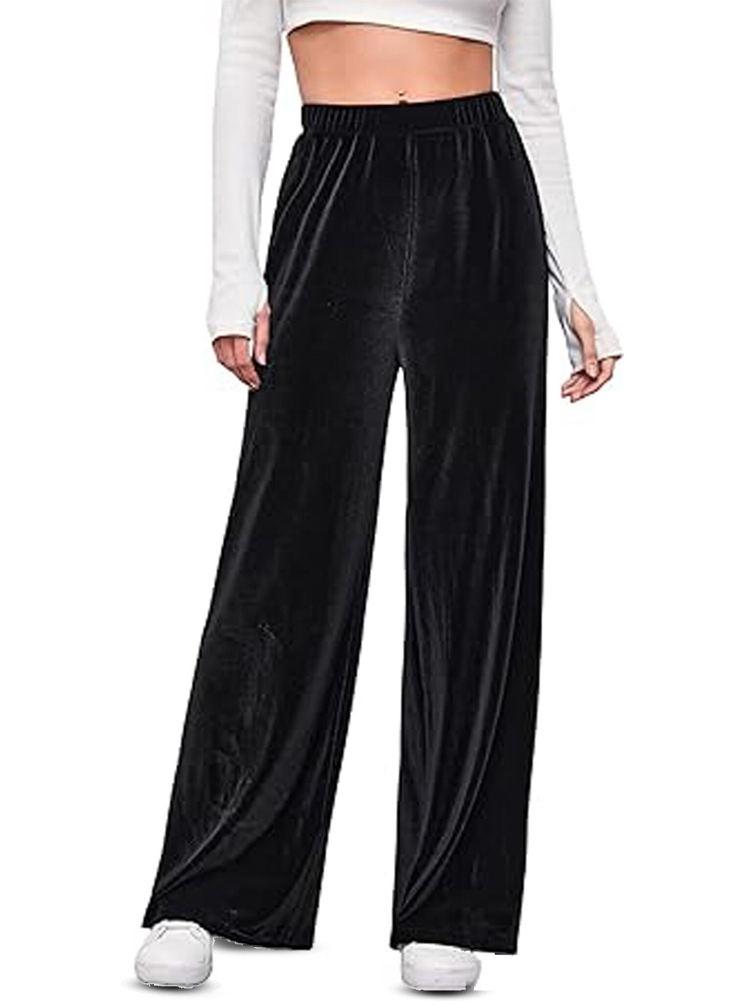 

KEX Women Velvet Palazzos, Black