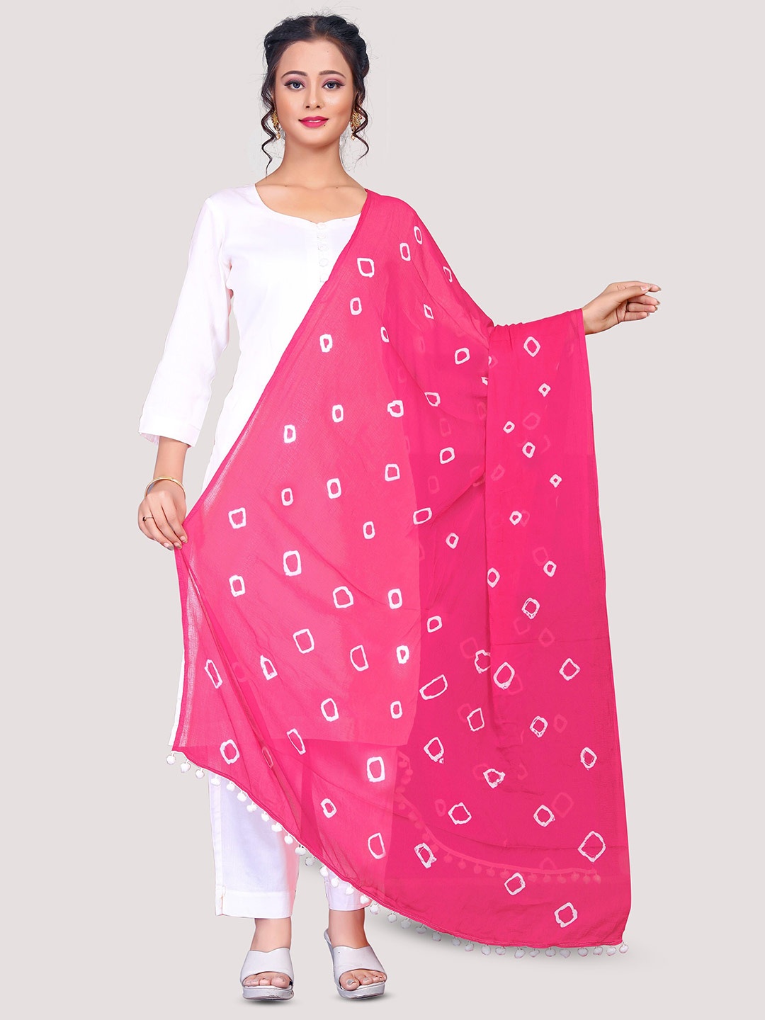 

CANIZZARO Bandhani Printed Dupatta, Pink