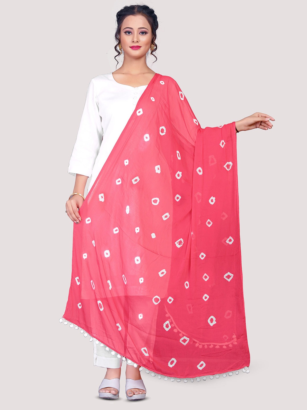

CANIZZARO Geometric Printed Chiffon Dupatta, Pink