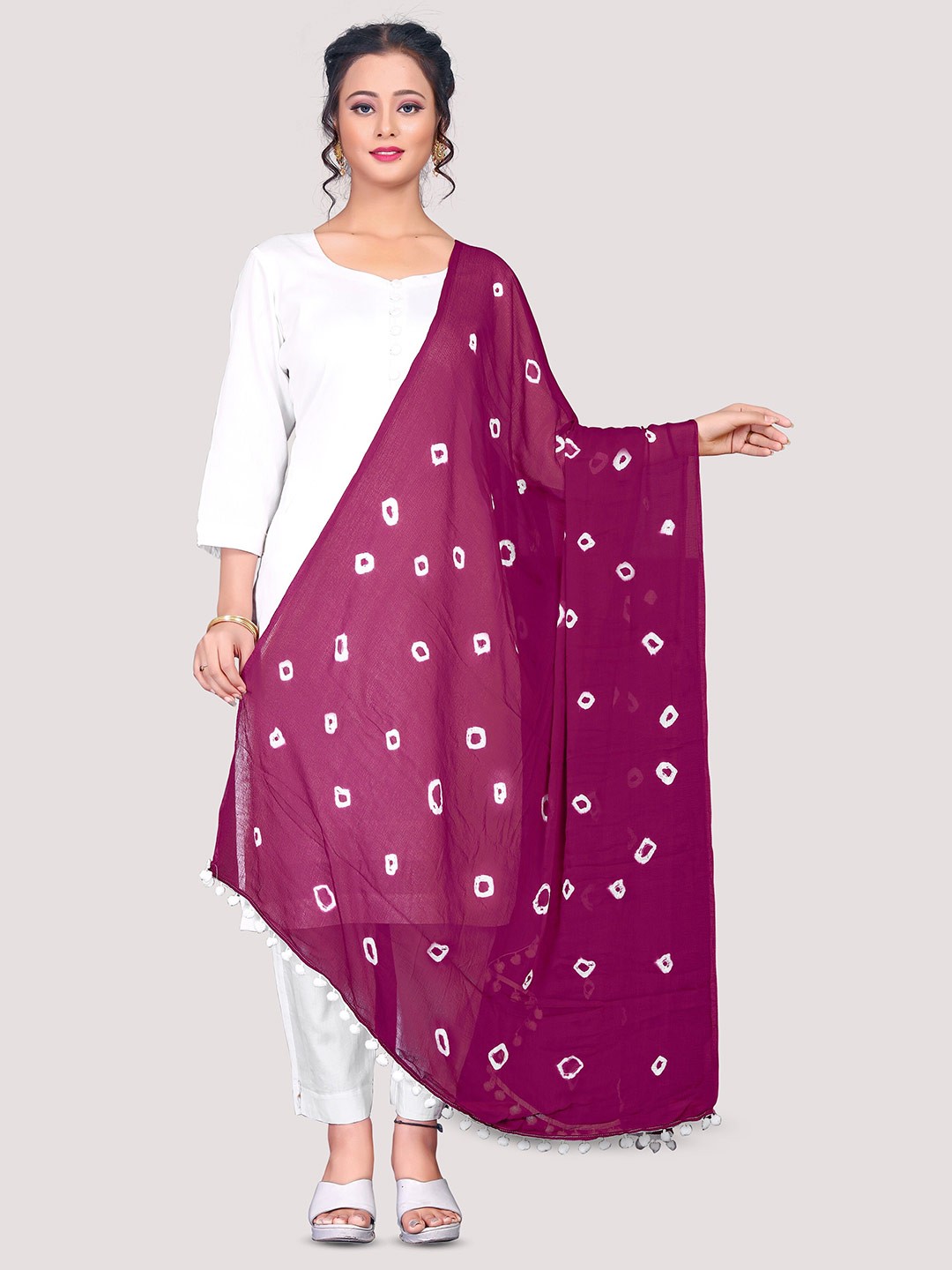 

CANIZZARO Geometric Printed Chiffon Dupatta, Magenta
