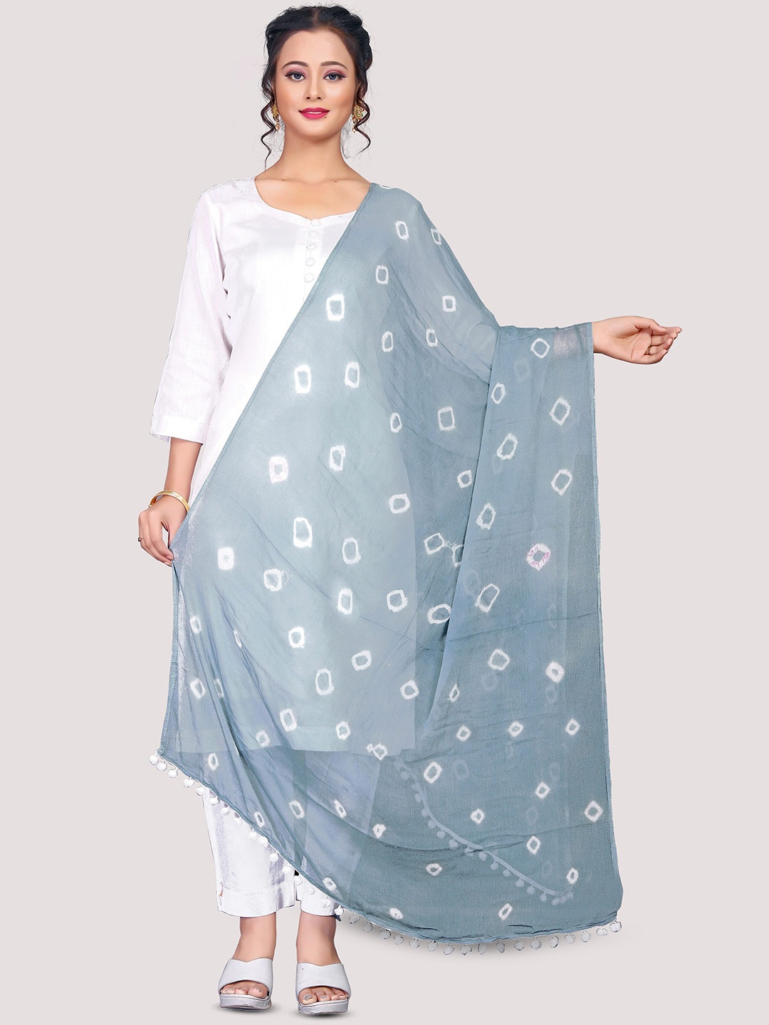 

CANIZZARO Geometric Printed Chiffon Dupatta, Grey