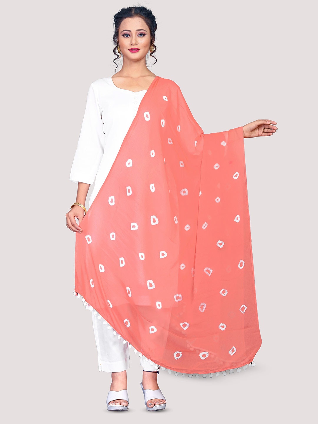 

CANIZZARO Geometric Printed Chiffon Dupatta, Peach