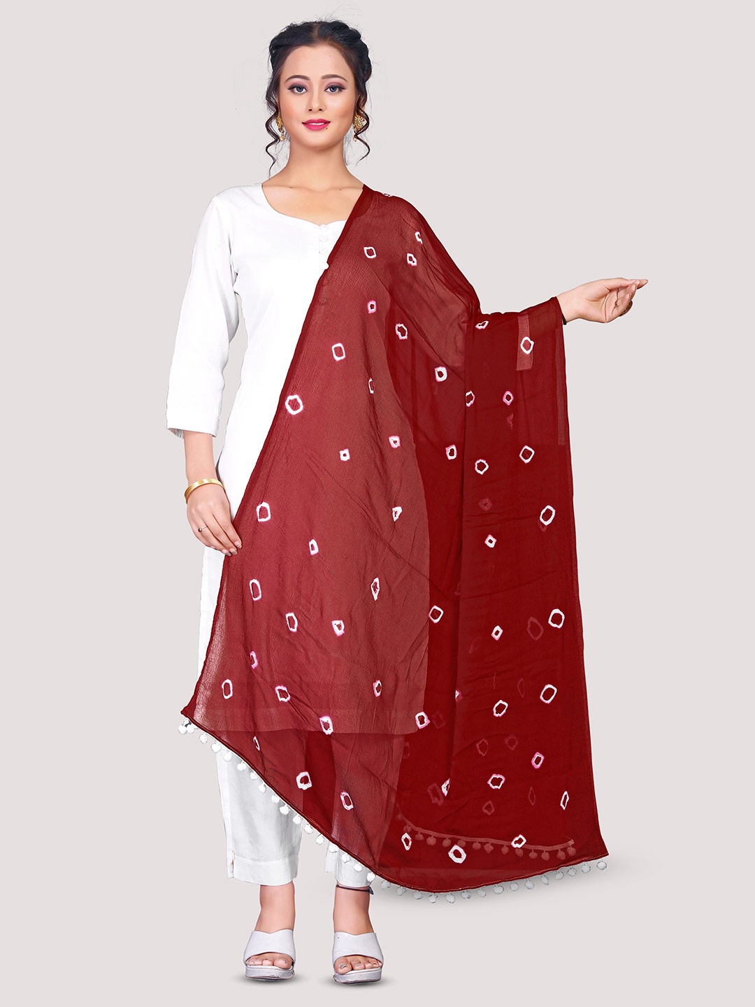 

CANIZZARO Geometric Printed Chiffon Dupatta, Maroon