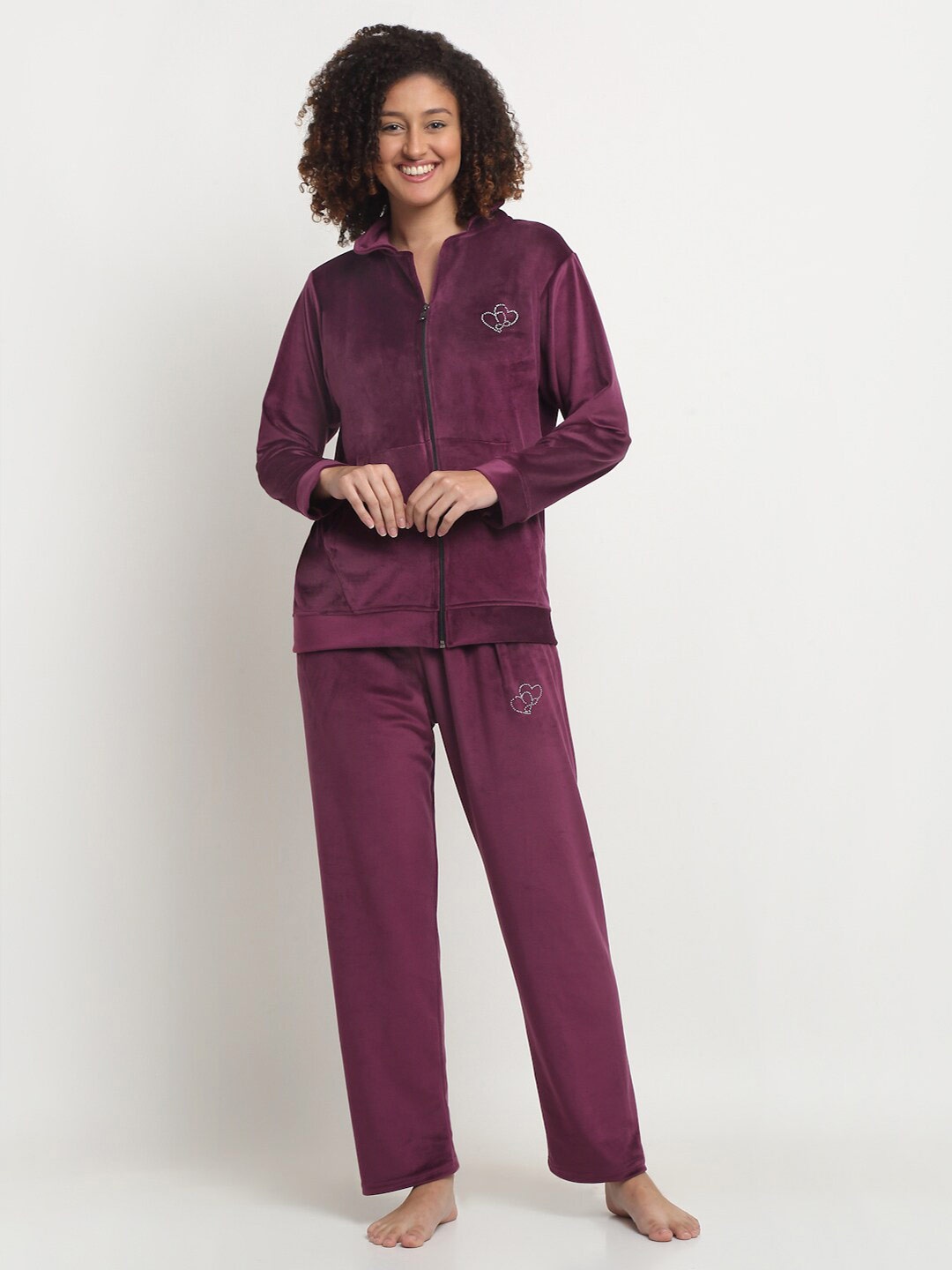 

FABINALIV Shirt Collar Night Suit, Purple