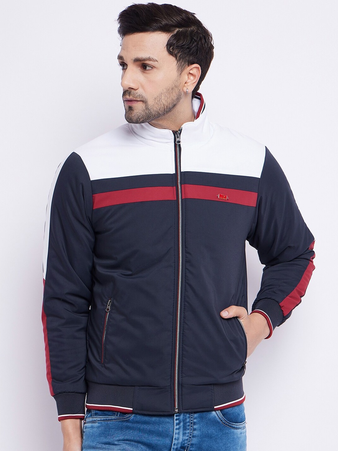 

Duke Colourblocked Mock Collar Padded Jacket, Navy blue