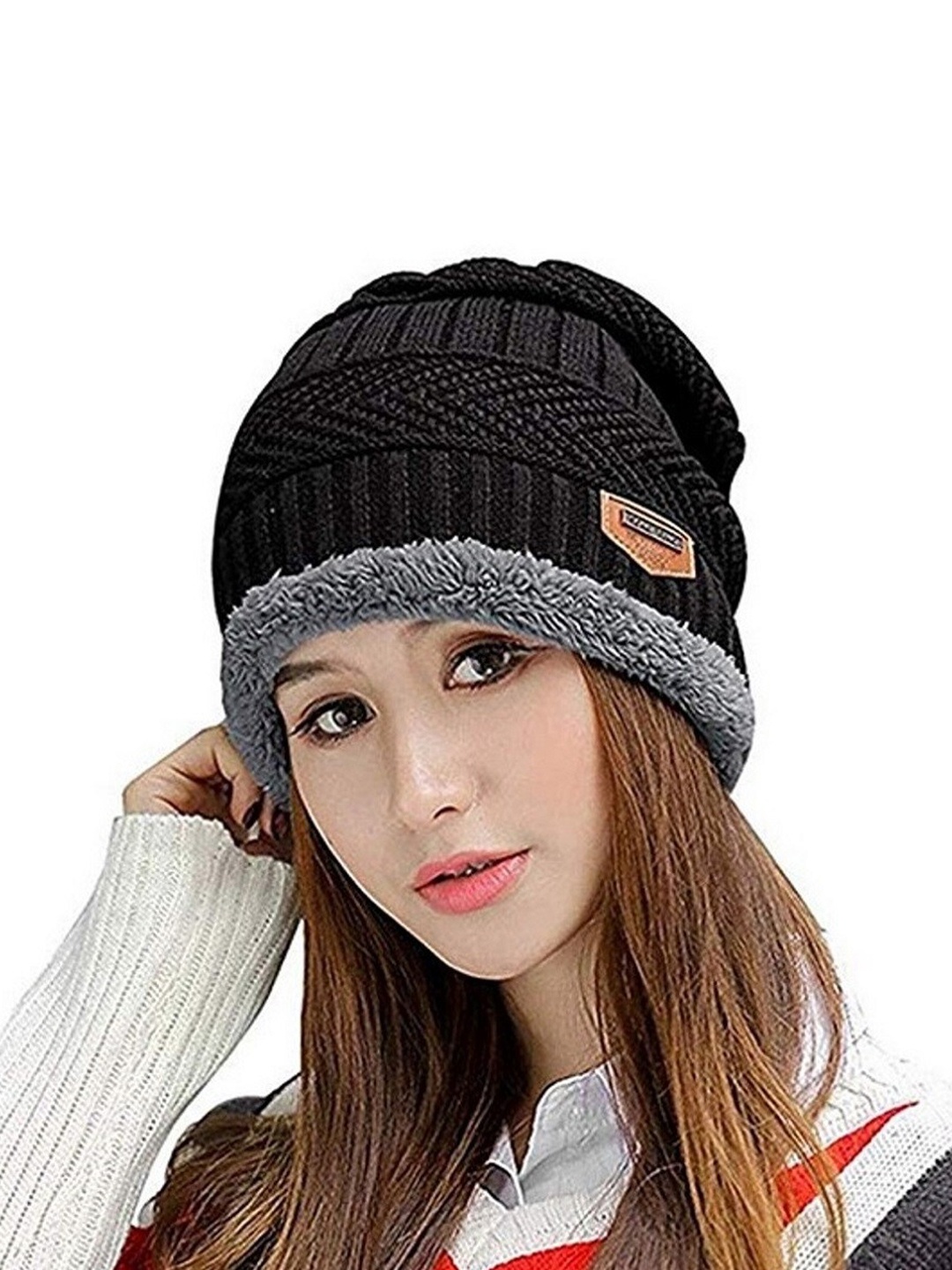 

Alexvyan Women Self Design Wind Proof Woollen Beanie, Black