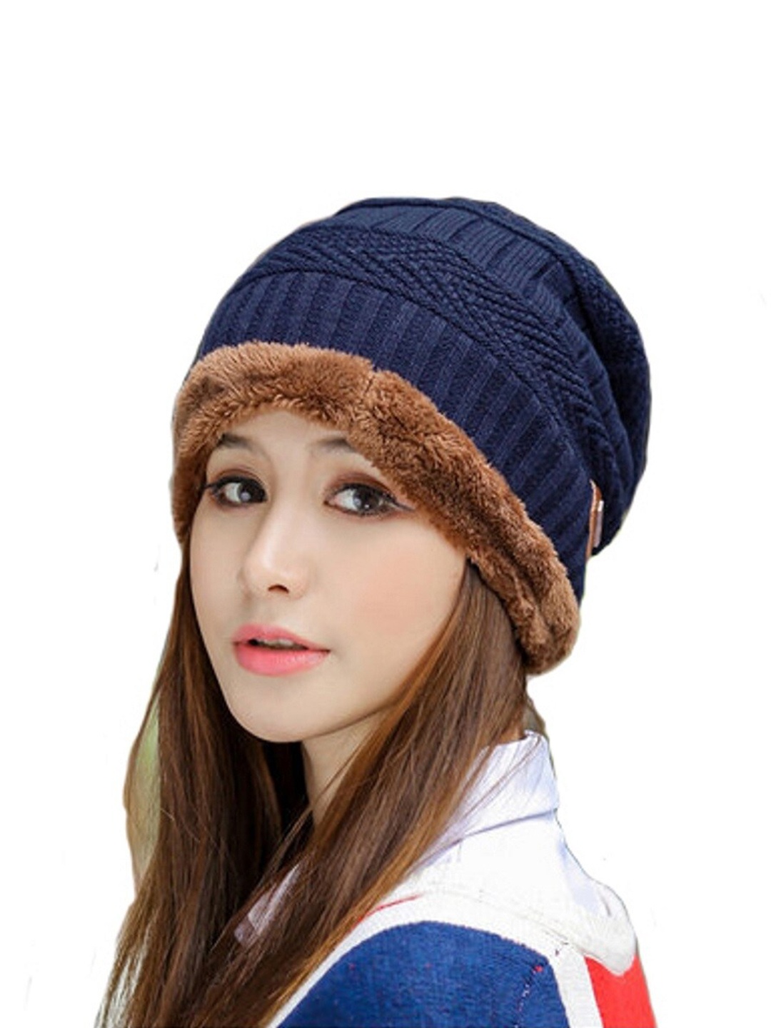 

Alexvyan Women Self Design Wind Proof Woollen Beanie, Navy blue