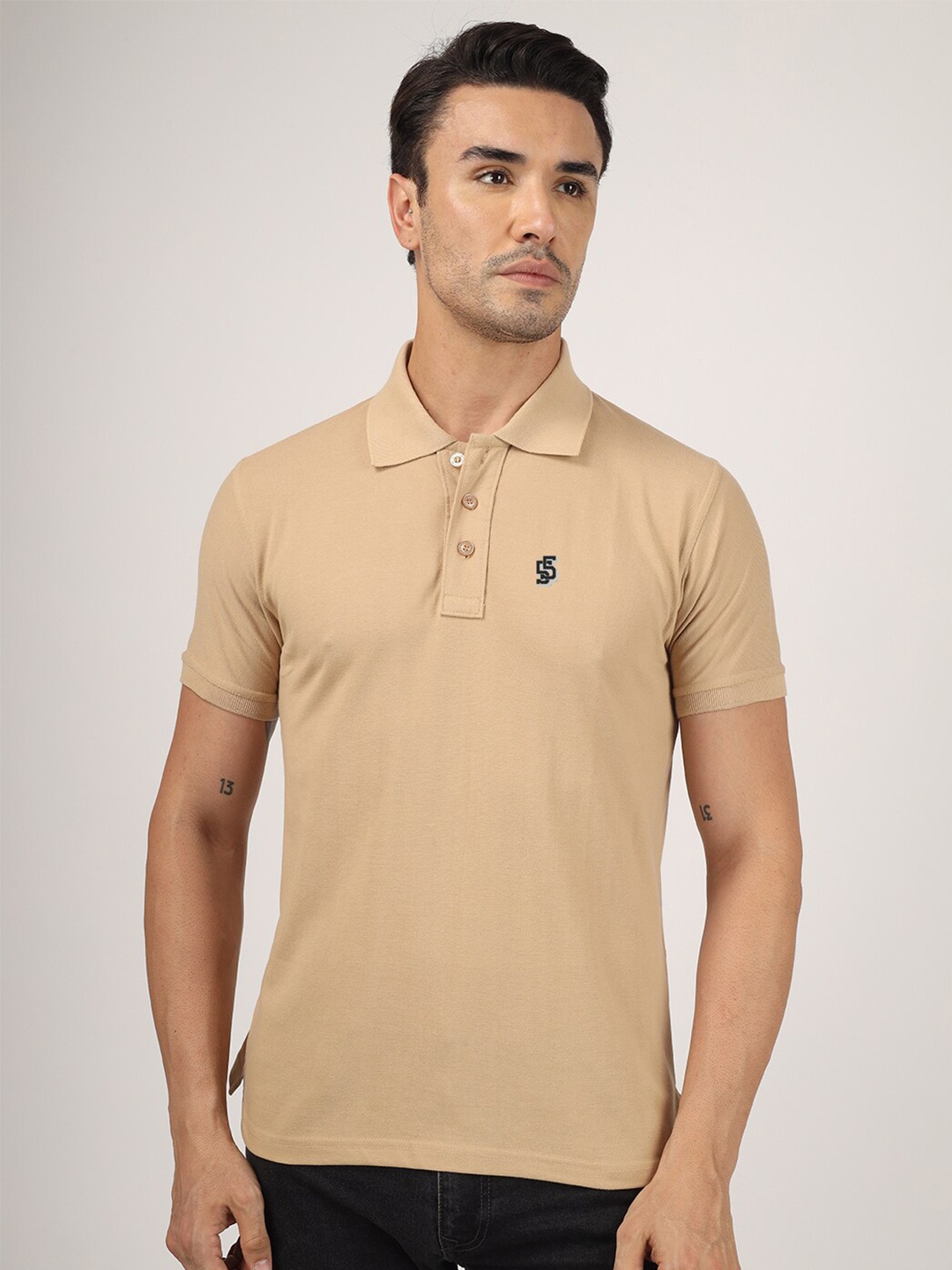 

Greylongg Polo Collar Cotton T-shirt, Beige