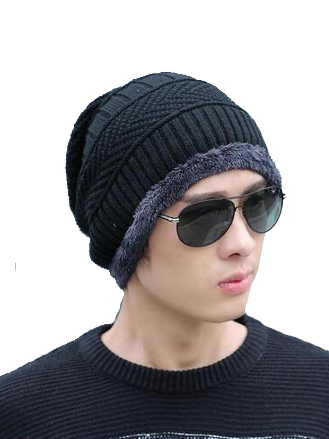 

Alexvyan Men Self Design Wind Proof Woollen Beanie, Black