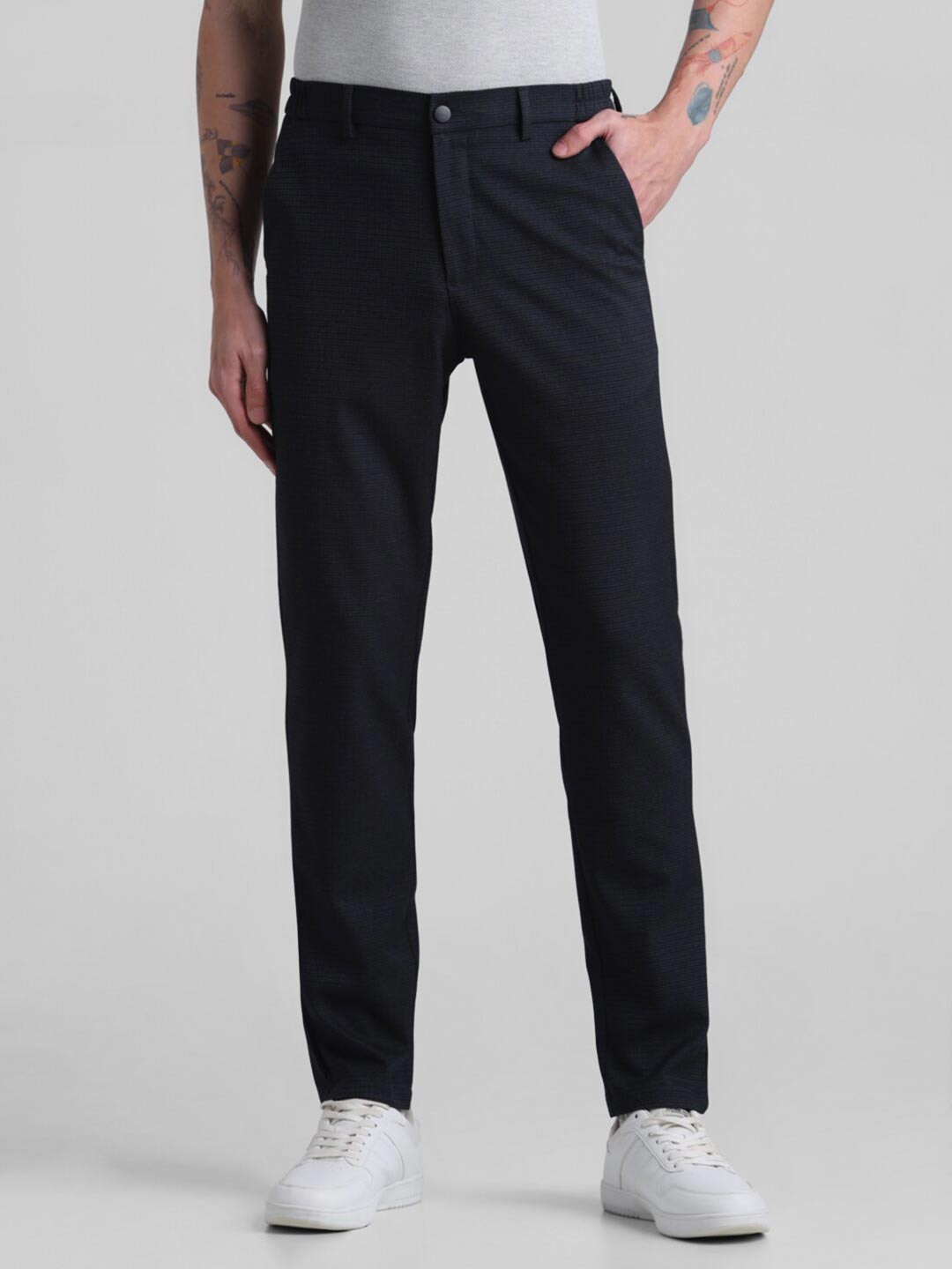 

Jack & Jones Men Checked Slim Fit Trouser, Navy blue