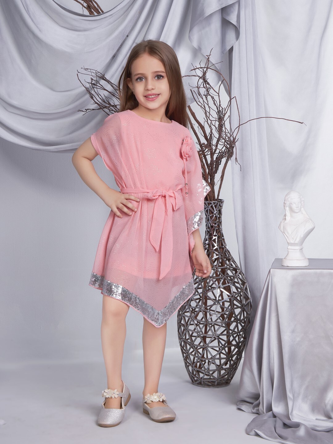 

Peppermint Girls Round Neck Fit & Flare Dress, Peach