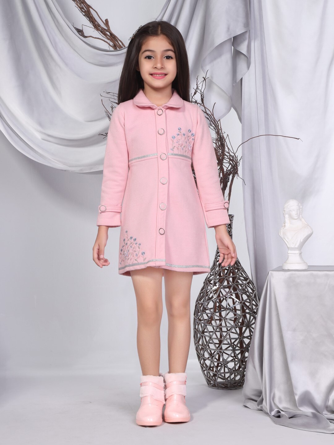 

Peppermint Girls Shirt Collar A-Line Dress, Pink