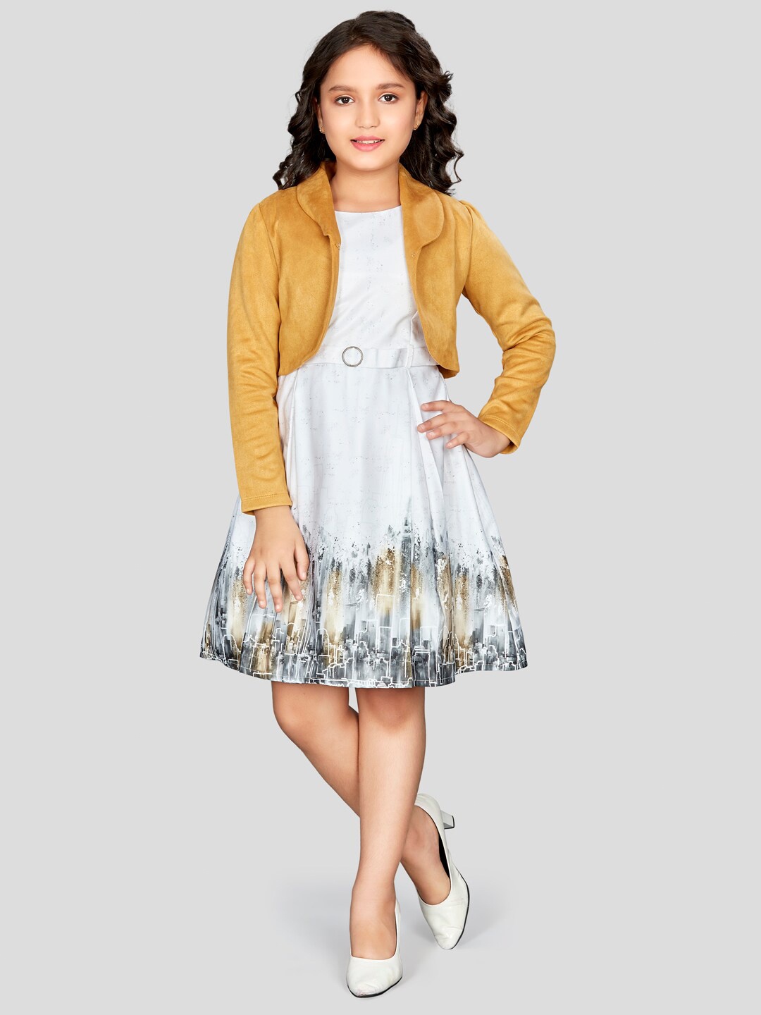 

Peppermint Girls Round Neck A-Line Dress, Mustard