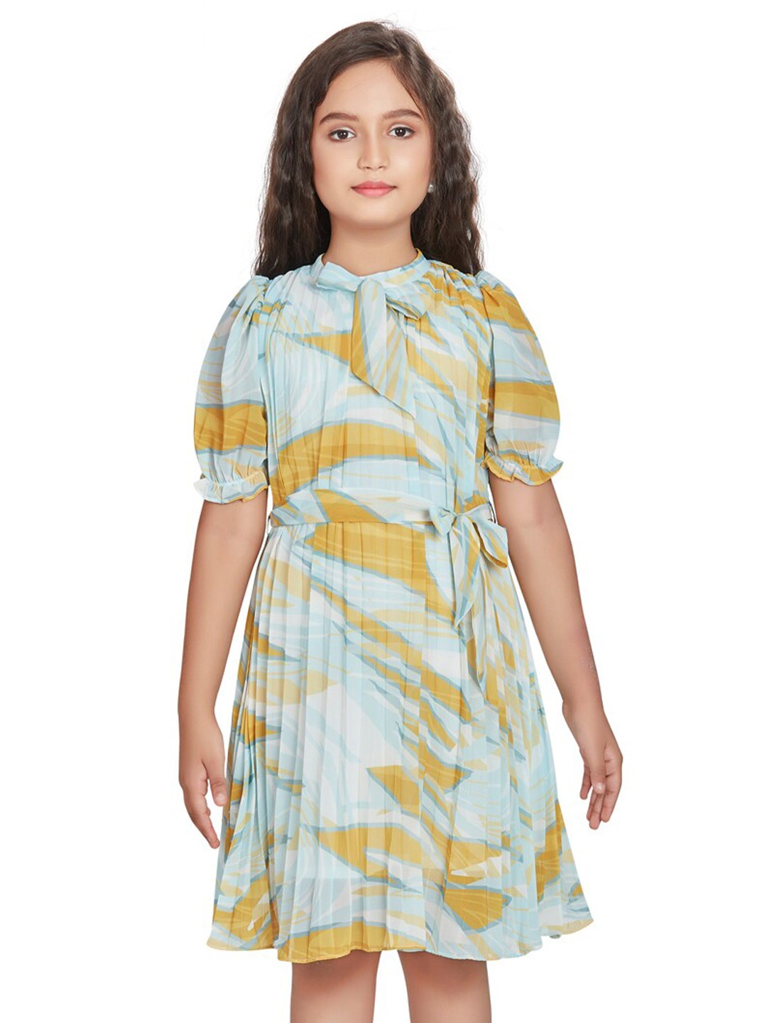 

Peppermint Girls High Neck Fit & Flare Dress, Mustard